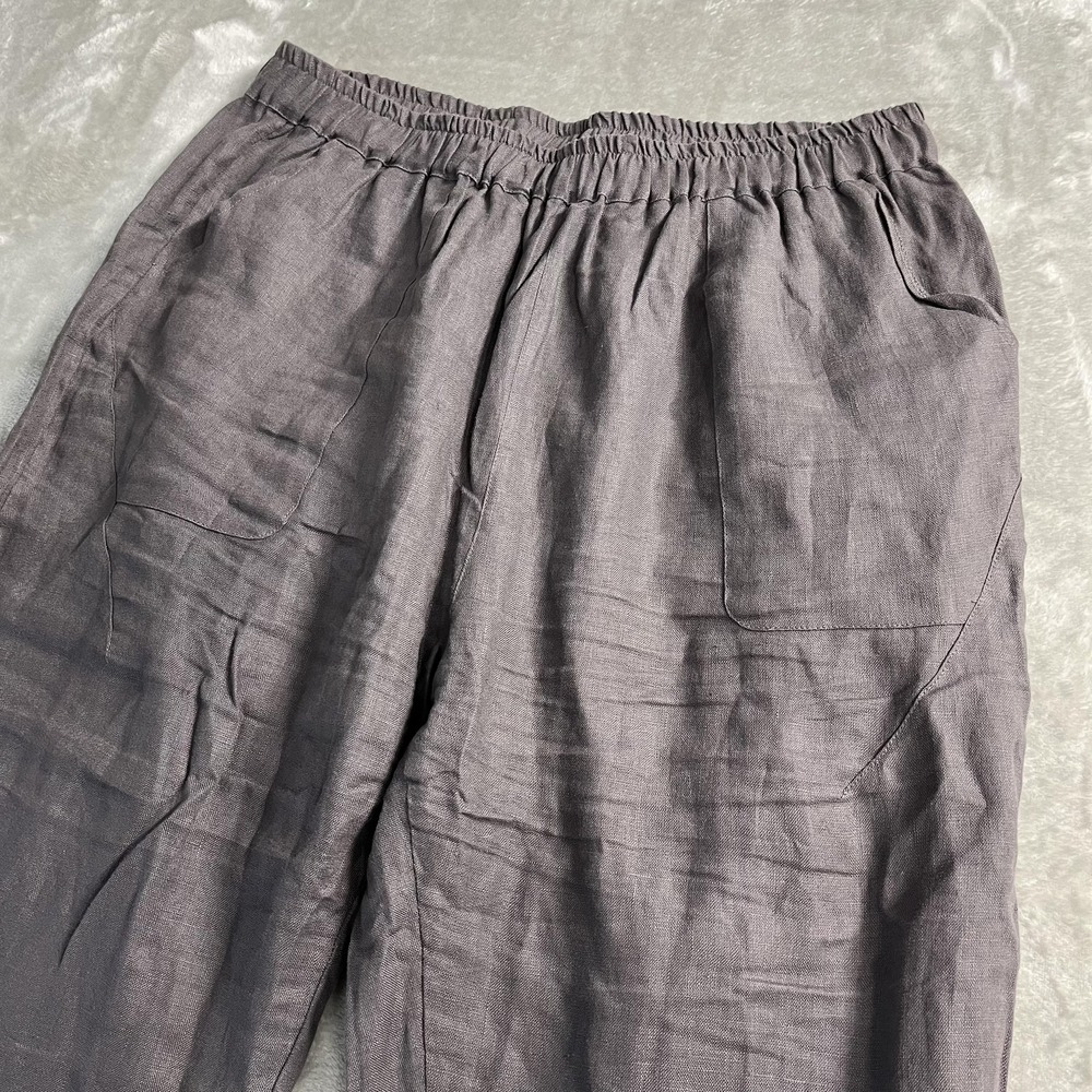 IXIMO Pants Womens XL Gray Linen Ankle Tapered Elastic Waist Pockets Lagenlook - Picture 2 of 13